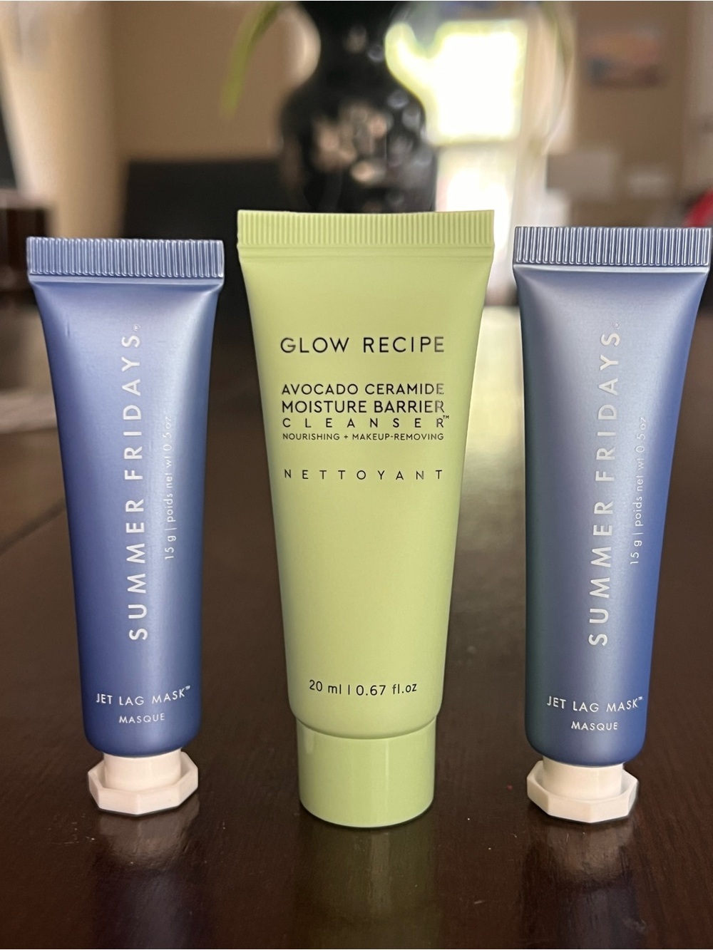 Summer Fridays jet lag mask and Glow Recipe avocado Ceramides cleanser sealed